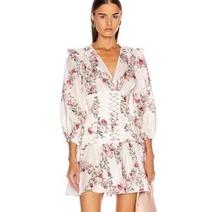 Zimmerman Honour Corset Short Dress in Cream Floral Lace-Up Dress Size 0